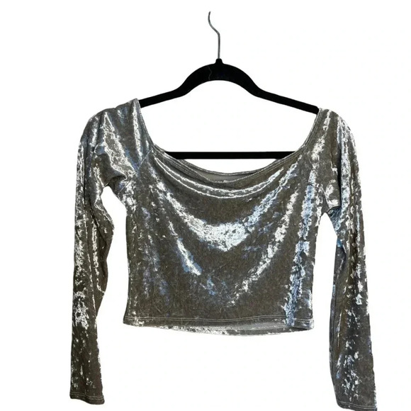 Top shop grey velvet long sleeve cropped top  Sz 6 - Picture 12 of 12